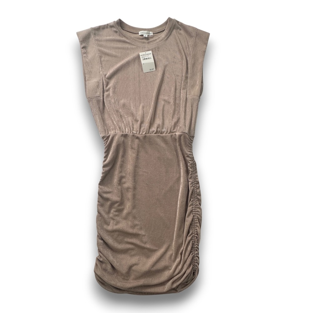 Socialite Women BlushPink Shimmer Ruched Padded Shoulder Mini Dress KDR115101-NR